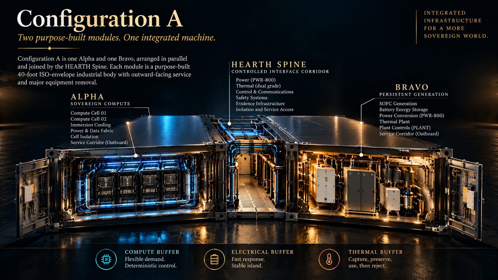 Configuration A cutaway showing Alpha, the HEARTH Spine and Bravo